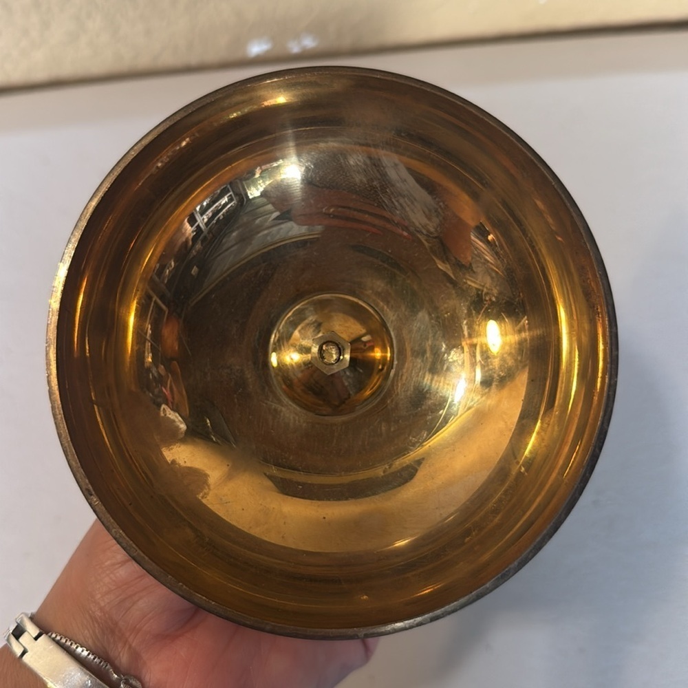 Vintage Brass and Enamel Apple Bowl with Lid 6.5"H - Picture 3 of 5